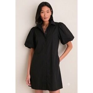 Civico 51 Dress Small Poplin Cotton Button Up Pockets Puff Sleeve Made In Italy